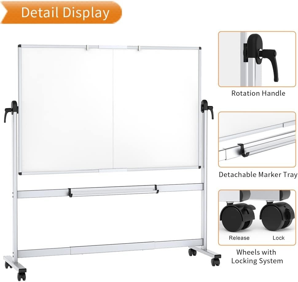 180x120cm Double Sided Mobile Whiteboard Magnetic Dry Erase on Wheels