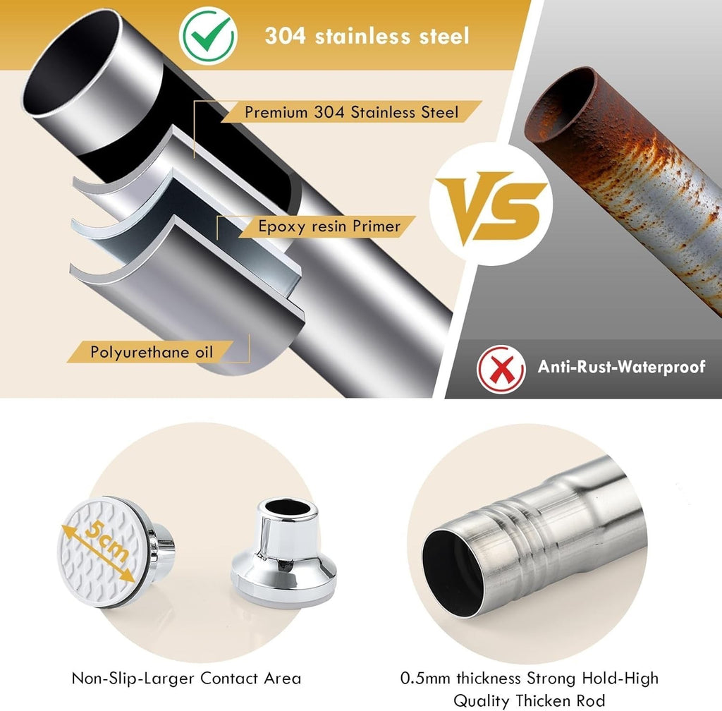 Extendable Shower Curtain Rod White Adjustable Tension Pole No Drill