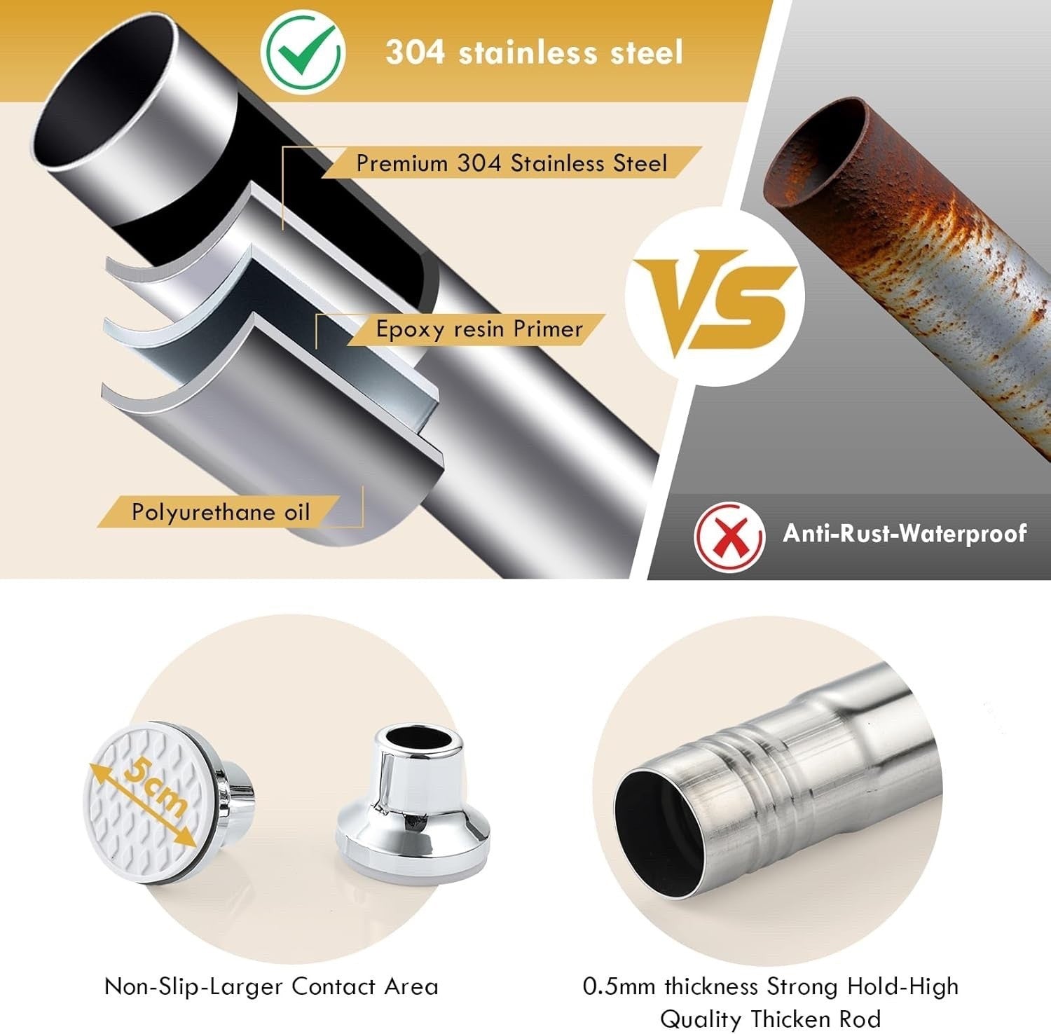 Extendable Shower Curtain Rod White Adjustable Tension Pole No Drill