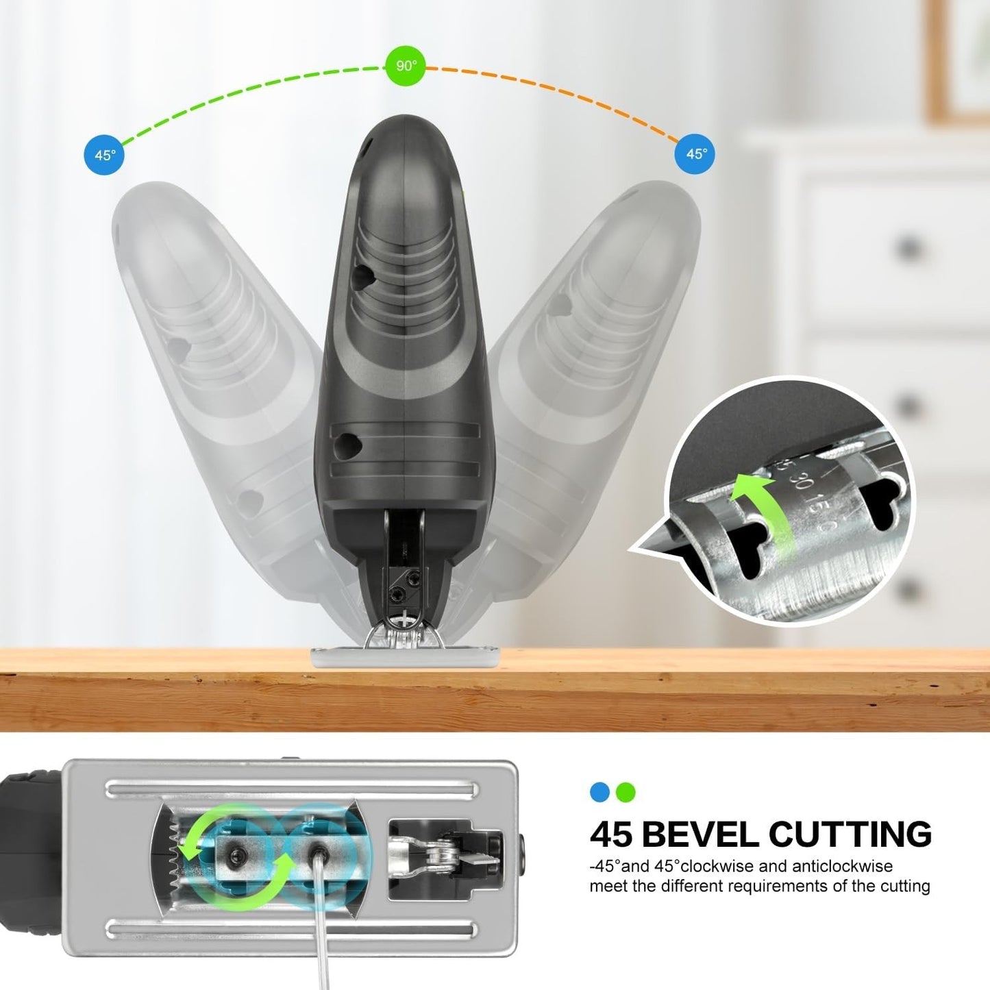 400W Electric Jigsaw Variable Speed 3000SPM 45° Bevel Cutting Tool