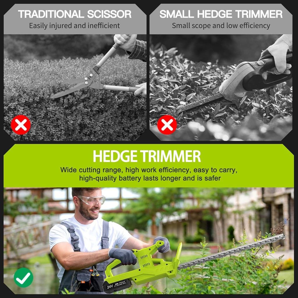 20” Cordless Hedge Trimmer 21V 2x2000mAh Battery 50cm Dual Blade Hedge Cutter