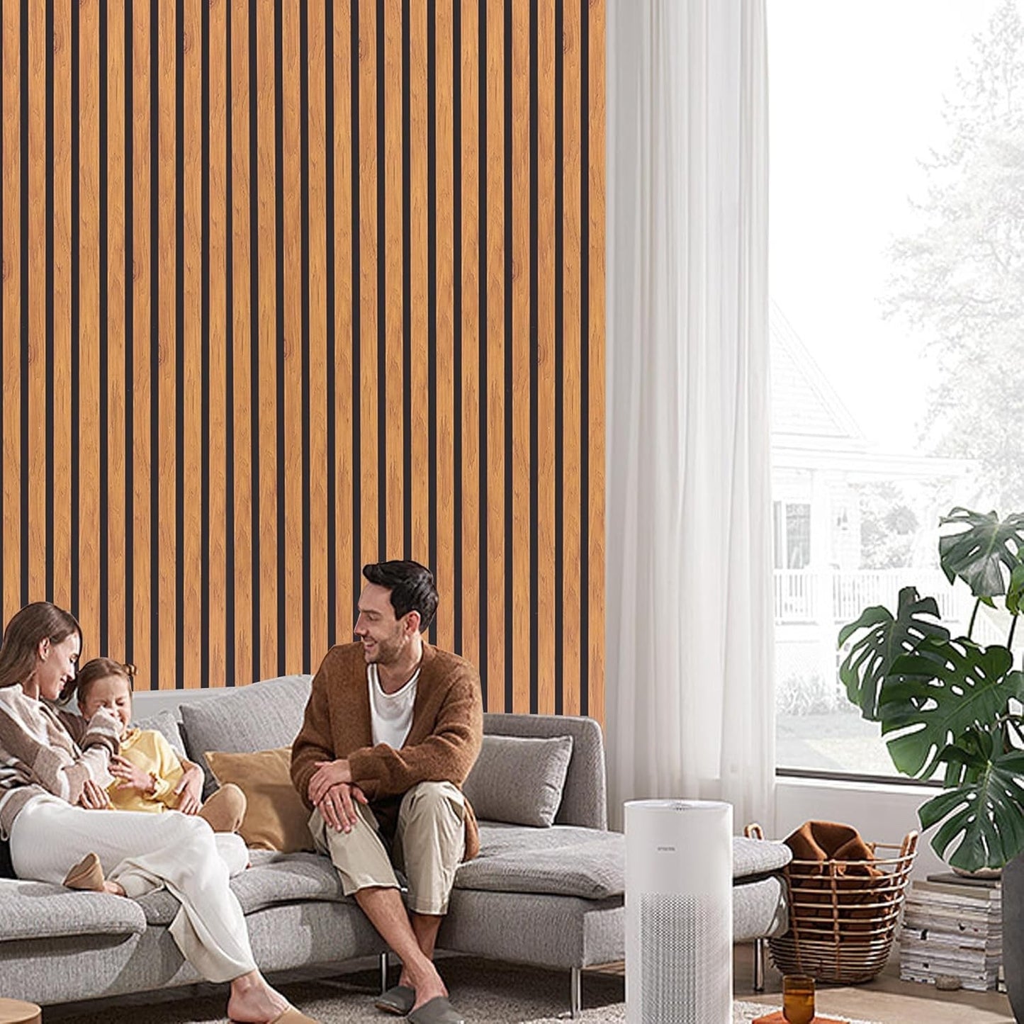 Acoustic Wall Panels 3D Slat Wood Finish Sound Absorbing 2 Pack Walnut