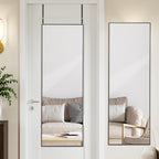 Over Door Full Length Mirror 122x35cm Black Aluminium Frame Bedroom Wall