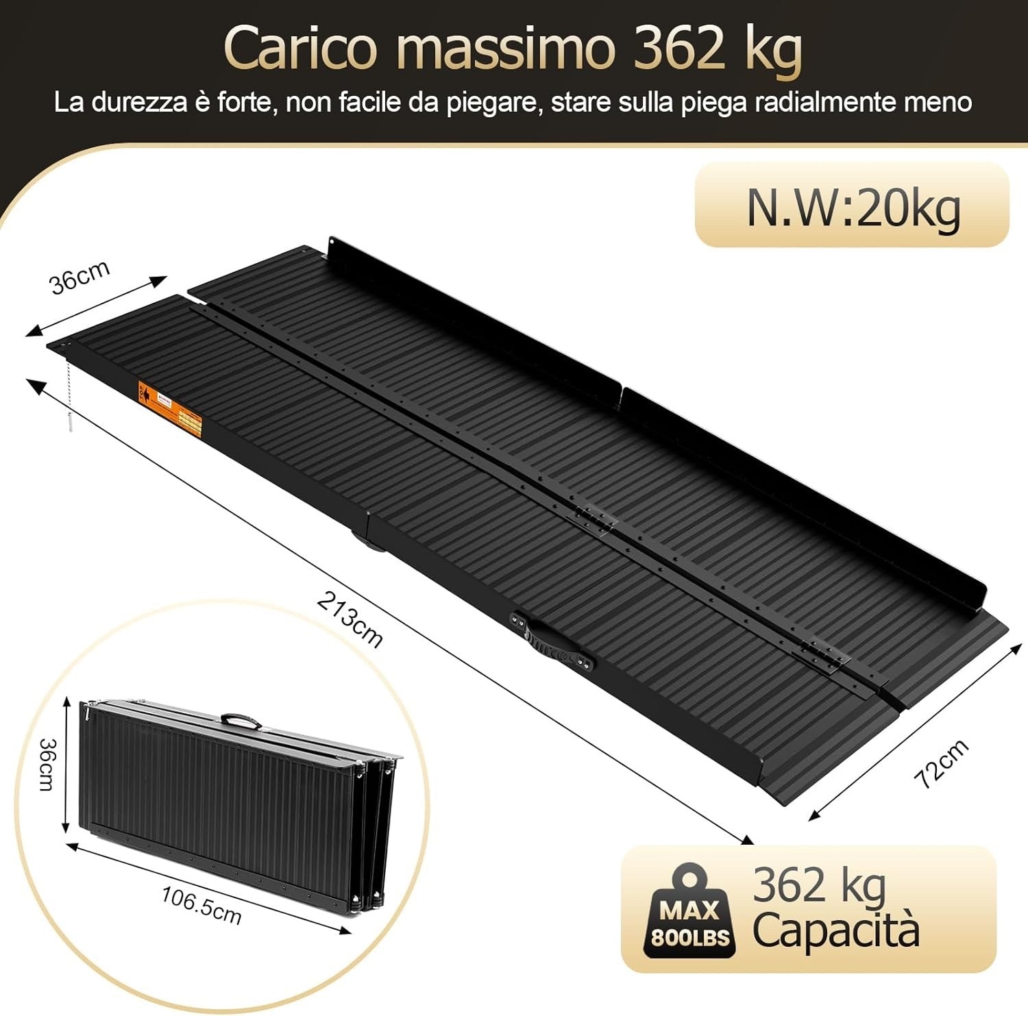 Gardhom Folding Wheelchair Ramp 214x72cm Non-Slip Heavy Duty 800lbs