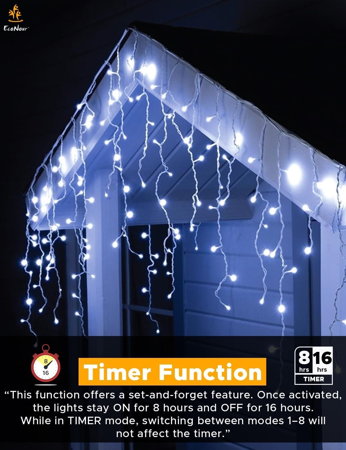 240 LED Icicle Christmas Lights Outdoor Cool White Timer 240V Mains