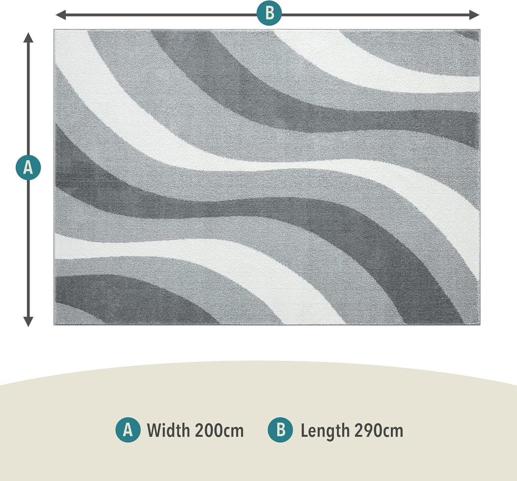 Rugs and More Swirl Large Area Rug Short Pile Vibrant Patterned Carpet 200x290cm
