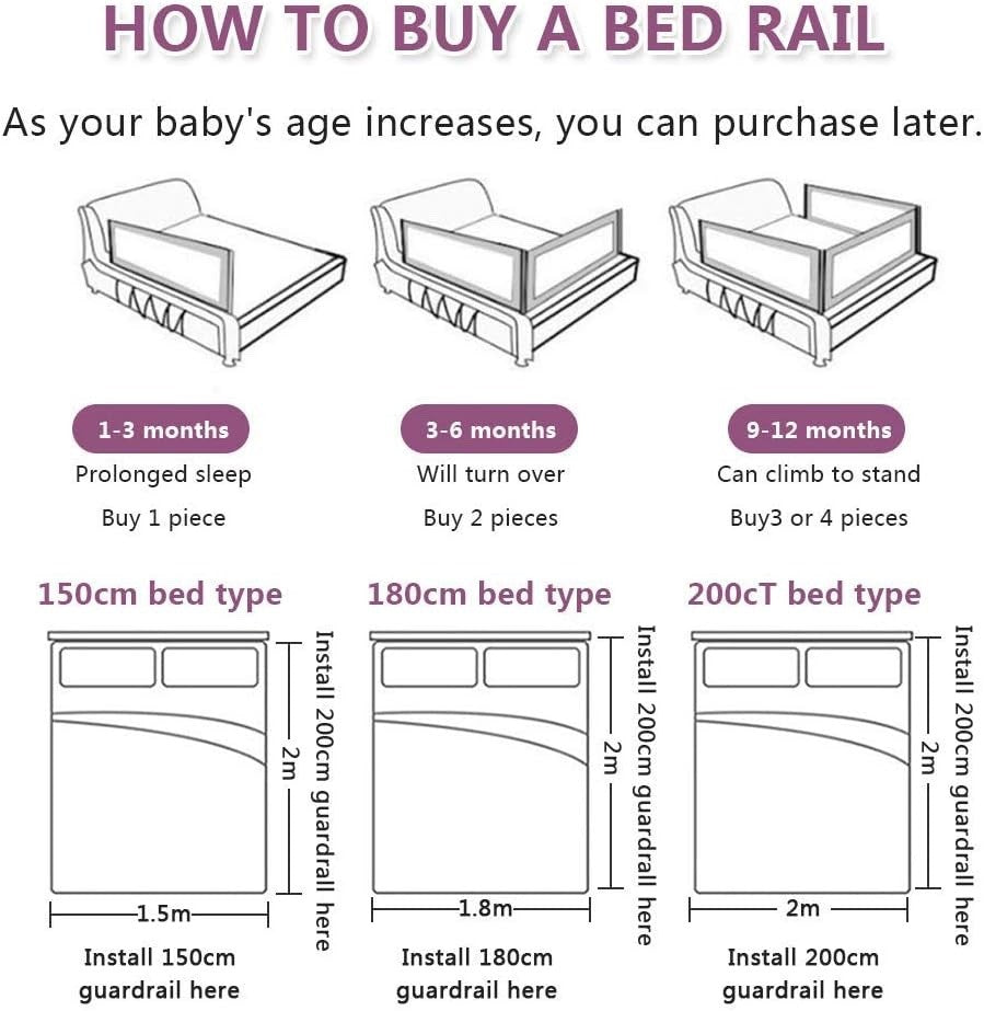 Toddler Bed Rail 150cm Extra Long Safety Guard Fold Down Swing Kids Bedrail