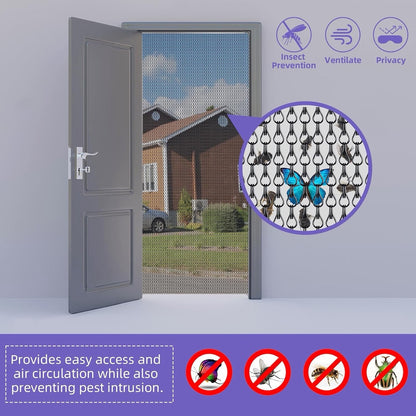 Door Fly Screen Chain Curtain 90x210cm Black Aluminium Metal Insect Blind