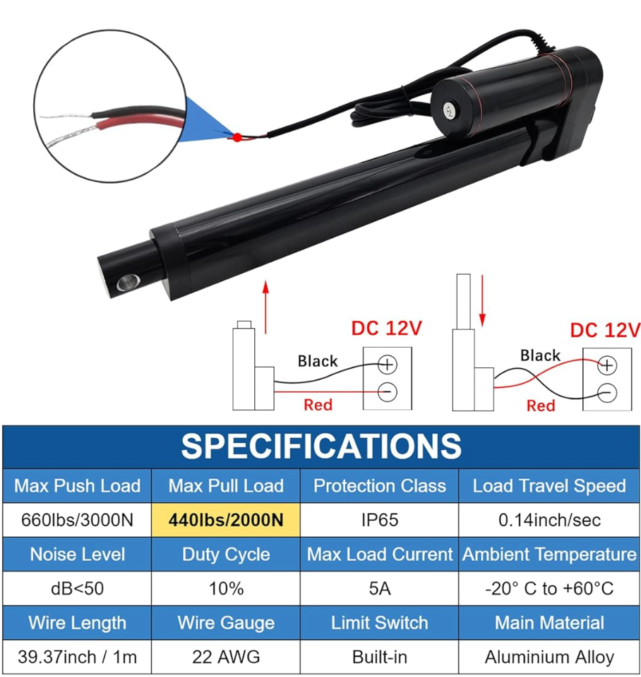 12V Linear Actuator 3000N Heavy Duty IP65 Motor with Mounting Brackets Opener