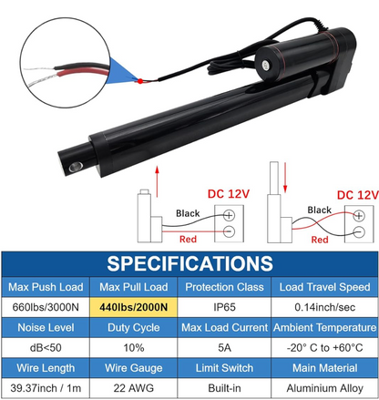 12V Linear Actuator 3000N Heavy Duty IP65 Motor with Mounting Brackets Opener