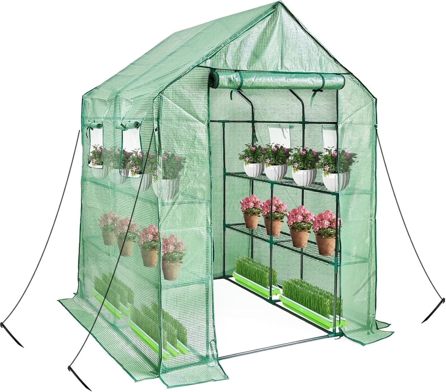 Greenhouse Shelves Walk In 12 Tier PE Cover Garden Grow House 143x143x195cm