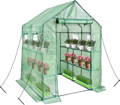Greenhouse Shelves Walk In 12 Tier PE Cover Garden Grow House 143x143x195cm