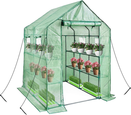 Greenhouse Shelves Walk In 12 Tier PE Cover Garden Grow House 143x143x195cm