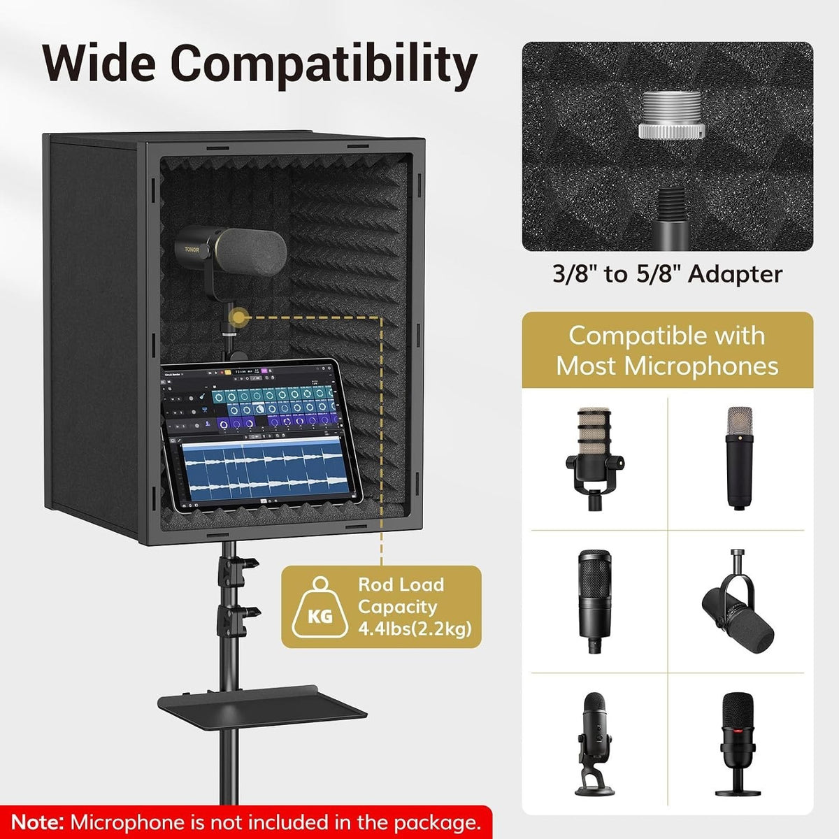 Microphone Isolation Shield Studio Vocal Booth Acoustic Foam Tripod Stand 190cm