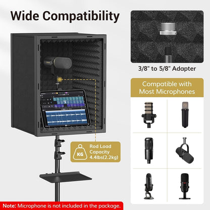 Microphone Isolation Shield Studio Vocal Booth Acoustic Foam Tripod Stand 190cm