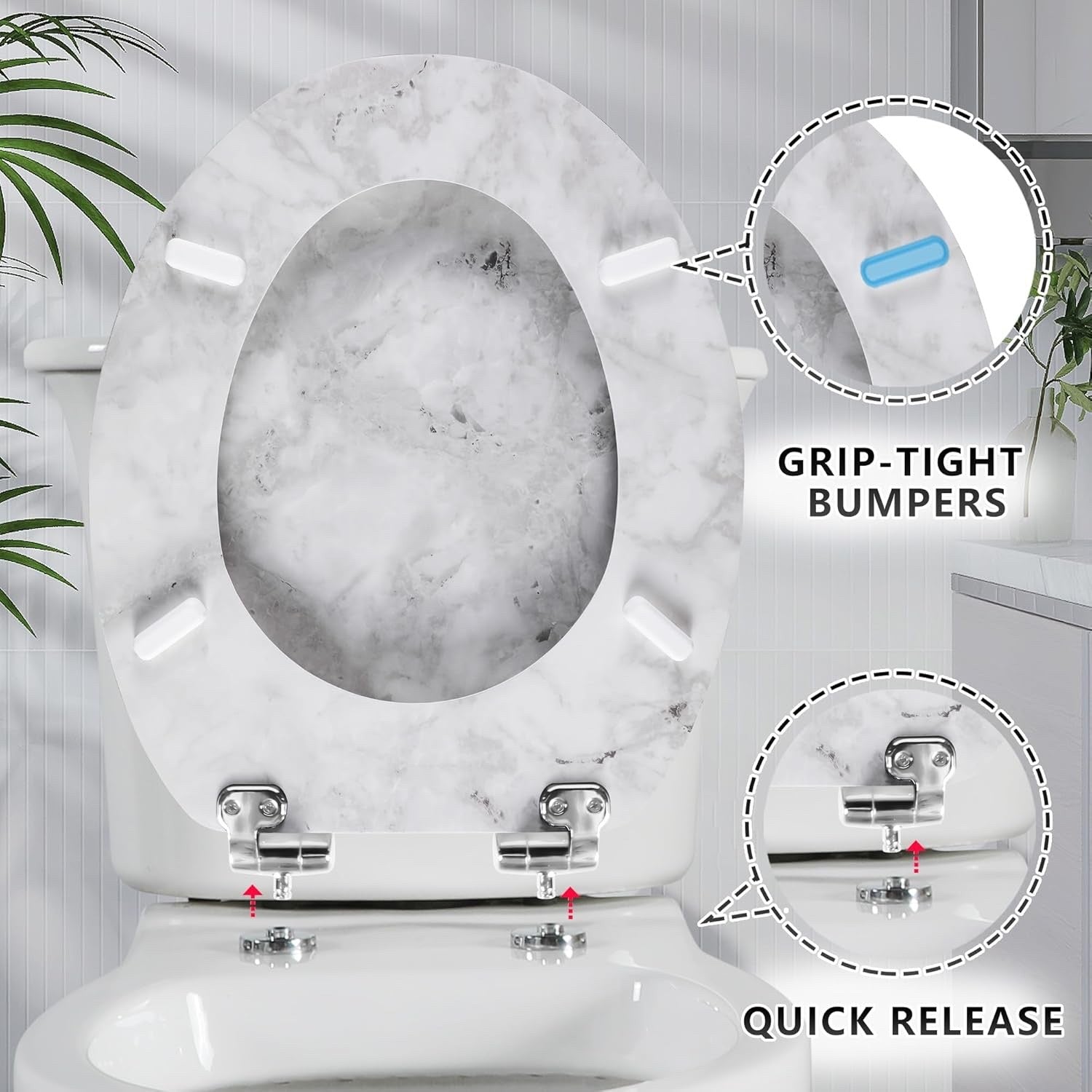 Wood Toilet Seat Soft Close Quick Release Hinges Oval 45x37cm Bottom Mount