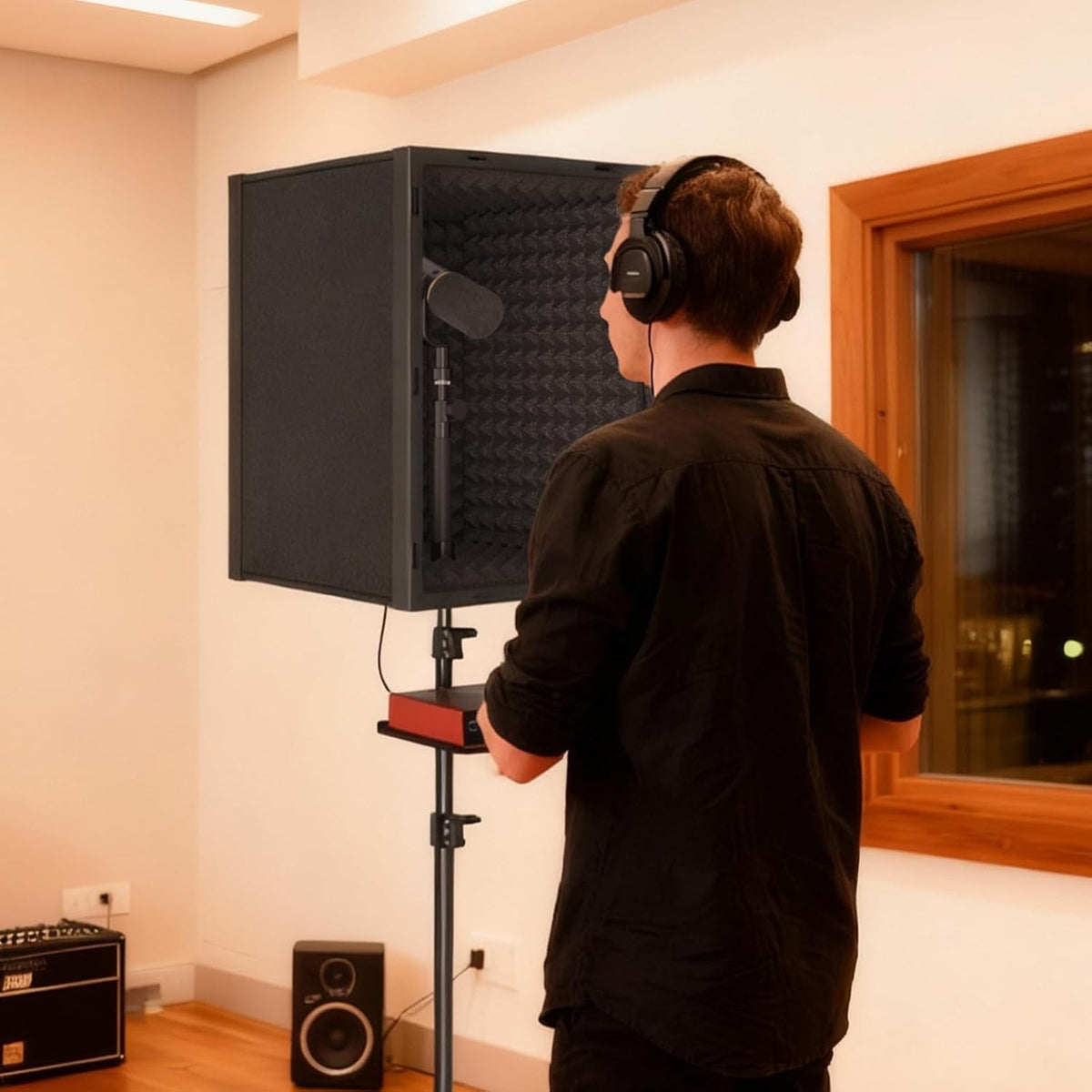 Microphone Isolation Shield Studio Vocal Booth Acoustic Foam Tripod Stand 190cm