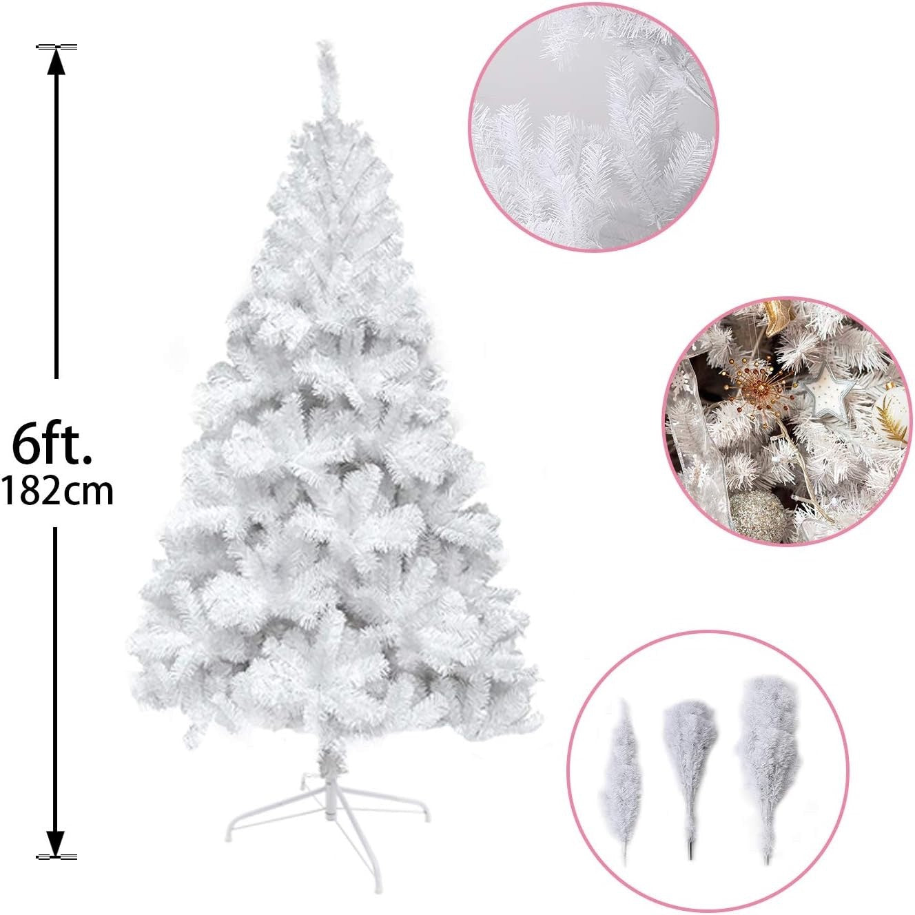 6ft White Artificial Christmas Tree 700 Tips Metal Stand Full Bushy Xmas Indoor