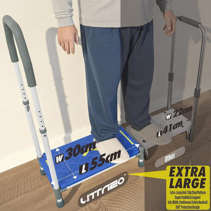 Step Stool Handrail Platform Adjustable Arms Non Slip 225kg Blue Bed Bathroom