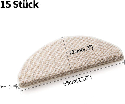 Carpet Stair Treads Non Slip 15 Pack 22x65cm Beige Bullnose Self Adhesive Mats