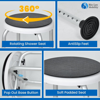 Rotating Shower Stool Bath Seat Adjustable Height 360° Swivel 136kg Non Slip