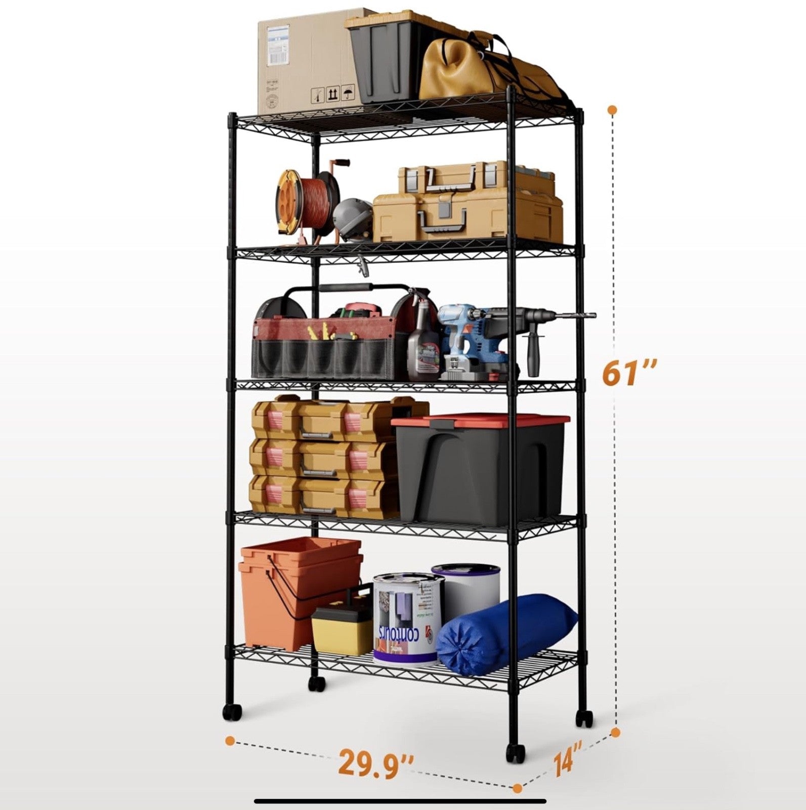 Simple Deluxe 5-Shelf Heavy Duty Storage Shelving Unit, With Height Adjustable S