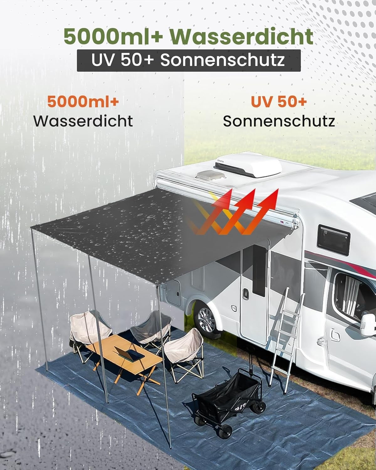 Caravan Awning 300x240cm 420D Polyester Waterproof UV50+ Piping Kit Dark Grey