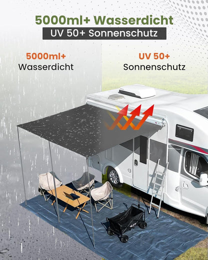 Caravan Awning 300x240cm 420D Polyester Waterproof UV50+ Piping Kit Dark Grey