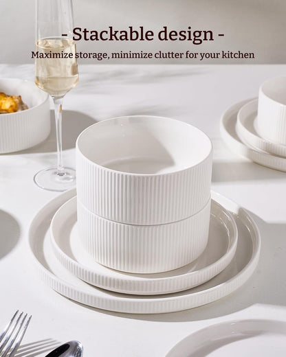 Dinner Plates Bowls Set 18 Piece White Ceramic Dinnerware Dishwasher Safe for 6