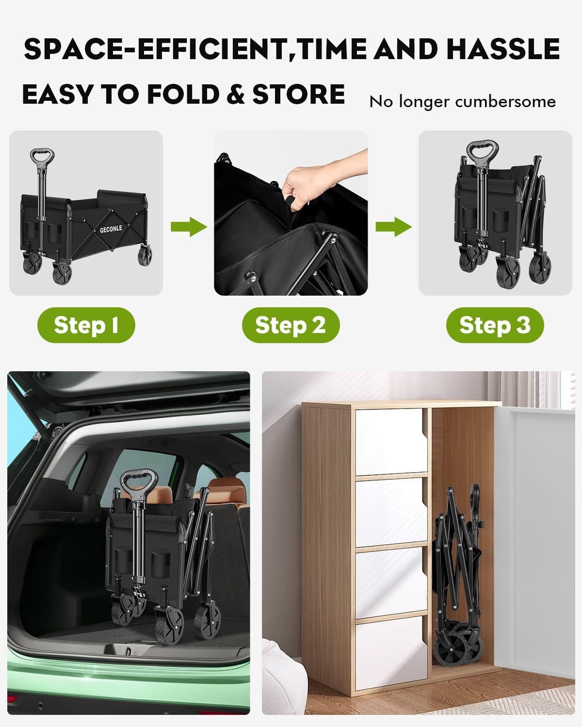 Folding Festival Trolley Cart 100L 100kg Heavy Duty Camping Garden Wagon Black