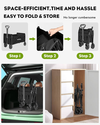 Folding Festival Trolley Cart 100L 100kg Heavy Duty Camping Garden Wagon Black