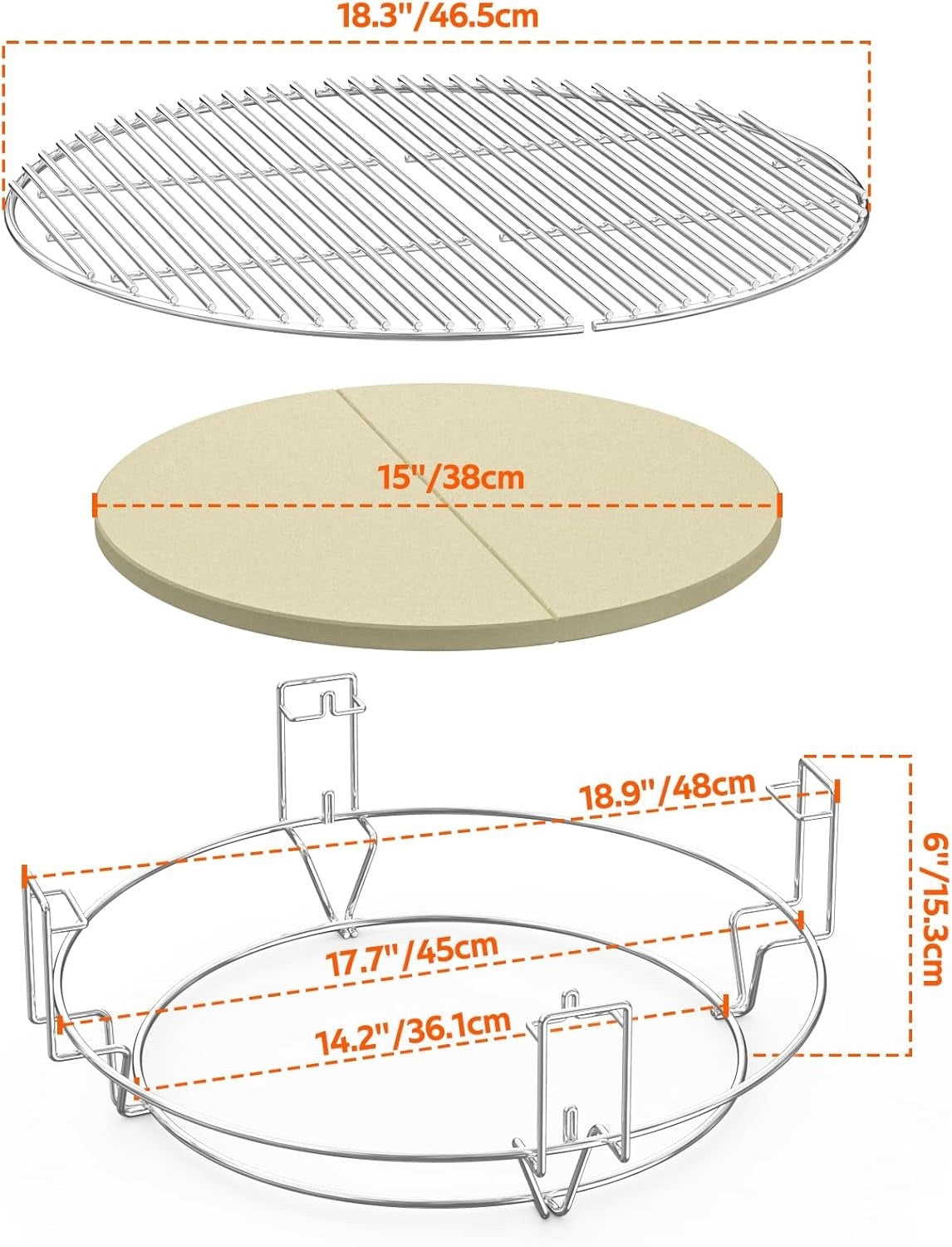 Ceramic Grill Cooking System Kit 2 Grates Rack Heat Deflectors Kamado Style Set