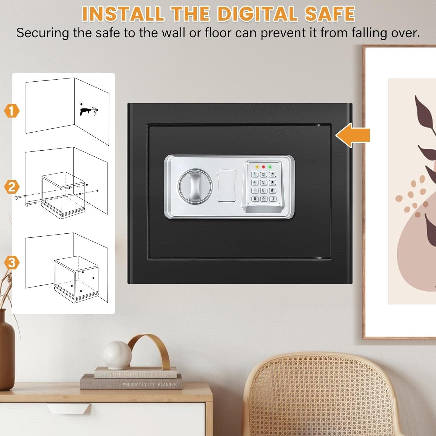 Digital Safe Box 34L Home Security Fireproof Money Bag Removable Shelf Black