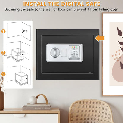 Digital Safe Box 34L Home Security Fireproof Money Bag Removable Shelf Black