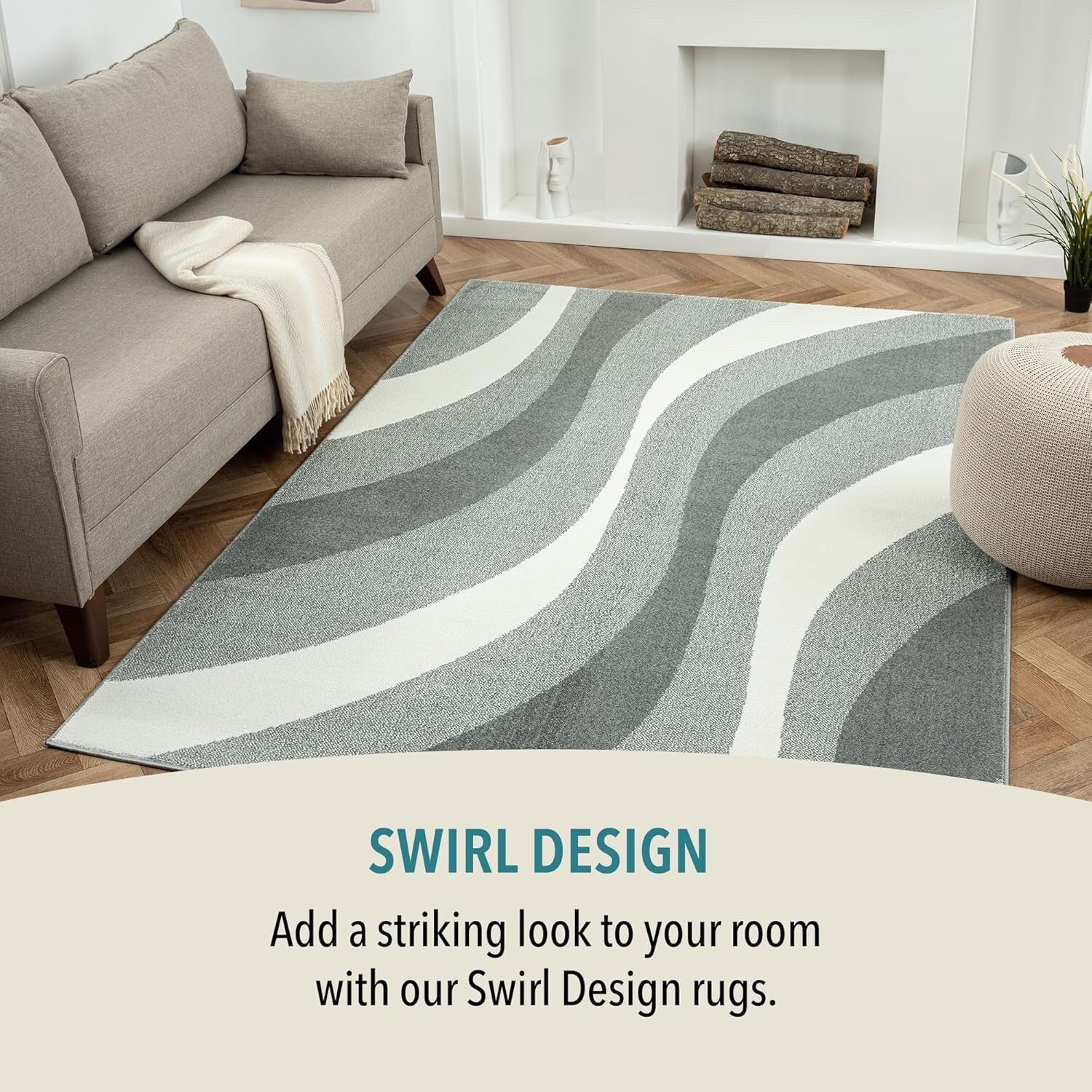 Rugs and More Swirl Large Area Rug Short Pile Vibrant Patterned Carpet 200x290cm