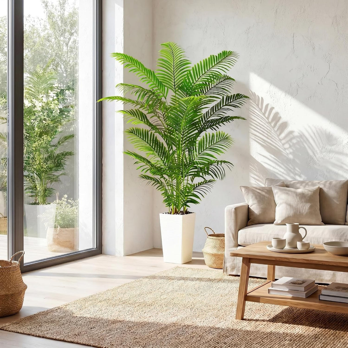 Artificial Palm Tree 180cm Tall Areca Fake Plant White Pot Indoor Home Decor