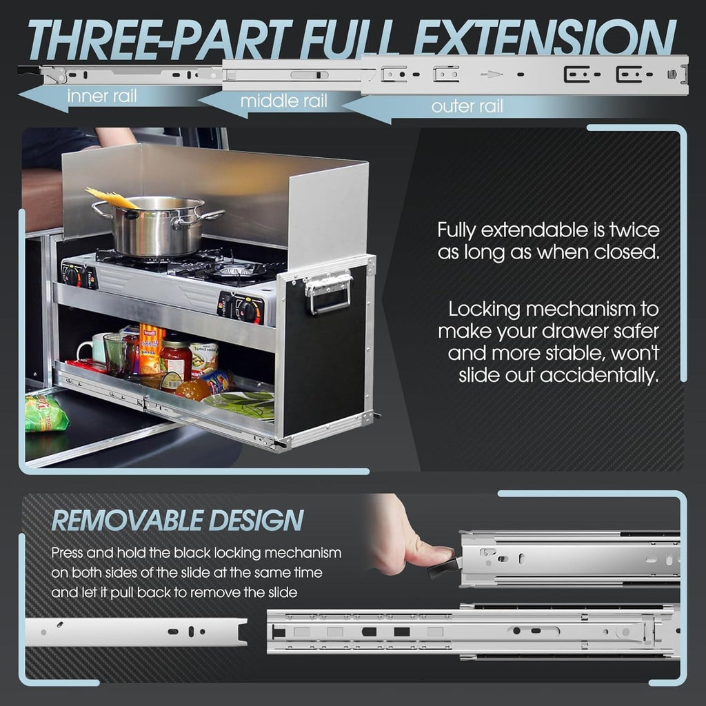 Heavy Duty Drawer Runners Full Extension Ball Bearing Slides 68kg