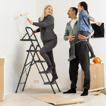 4 Step Ladder Folding Non Slip 150kg Capacity Steel Home Kitchen Indoor