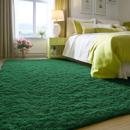 Large Shaggy Rug 200x280cm Dark Green Washable Non Slip Soft Bedroom Carpet