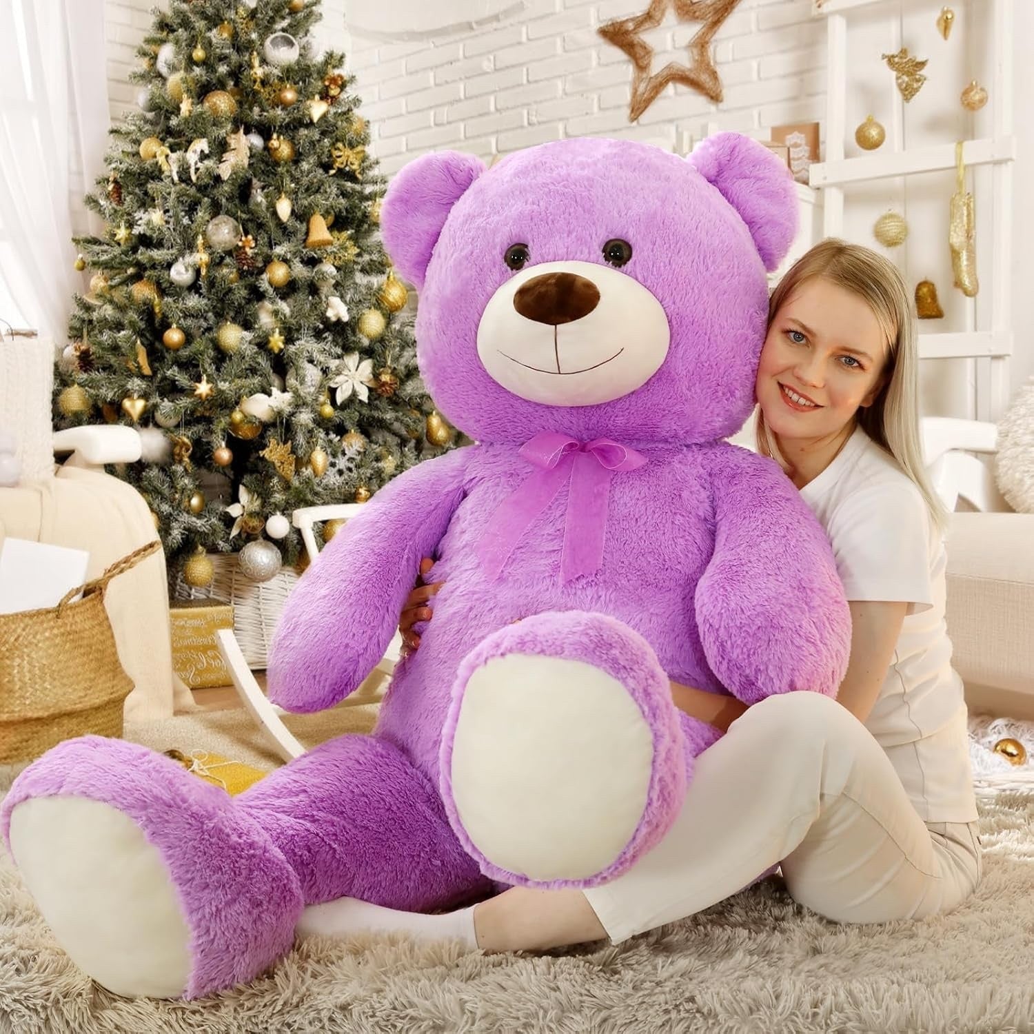 Giant Teddy Bear 130cm Large Soft Plush Purple Cute Gift Kids Birthday