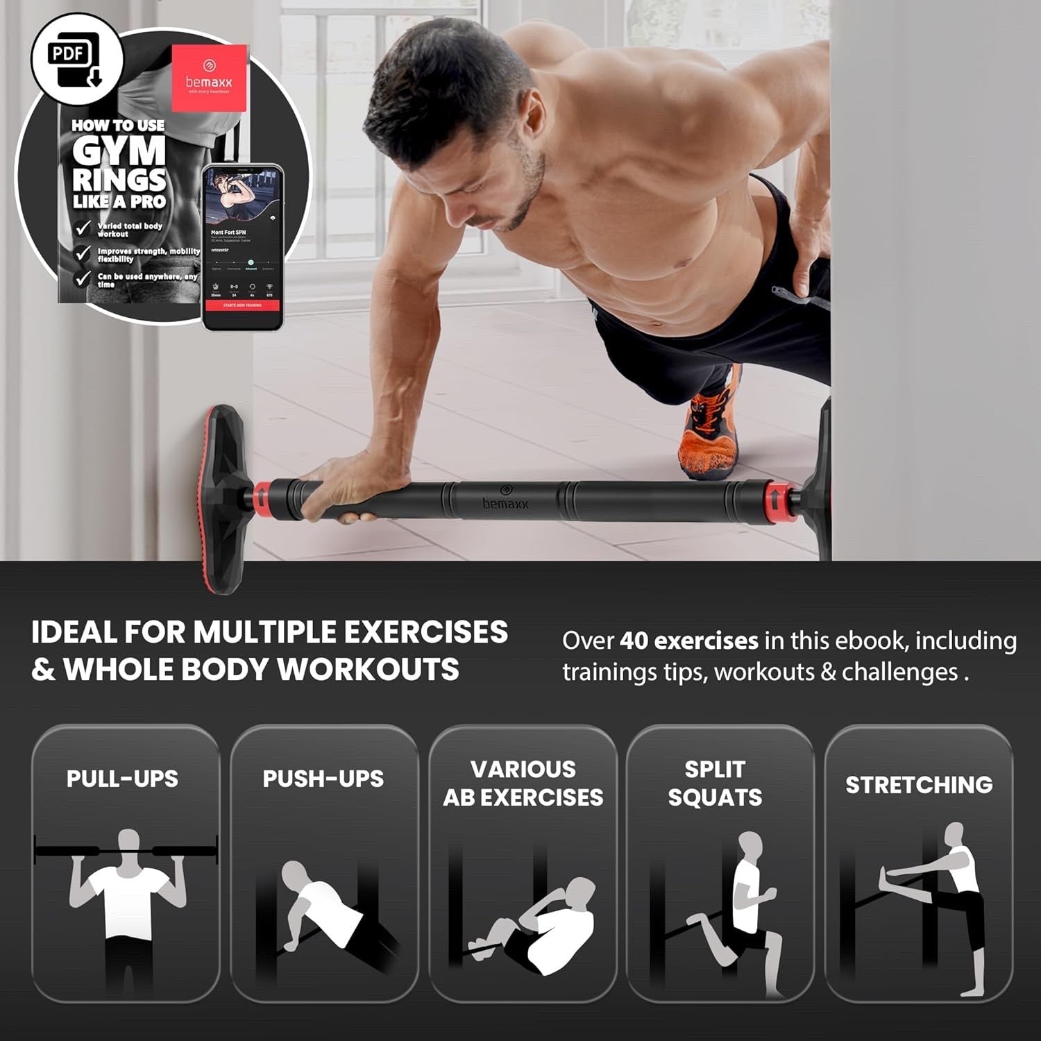 Pull Up Bar Door Frame No Screws Exercise E-Book Chin Up Padded Handles