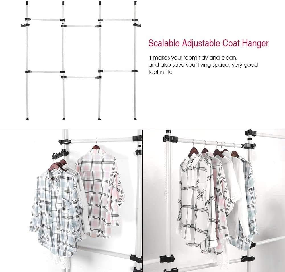 Clothes Rack Heavy Duty 4 Pole 6 Rail Adjustable Steel Garment Wardrobe 60kg