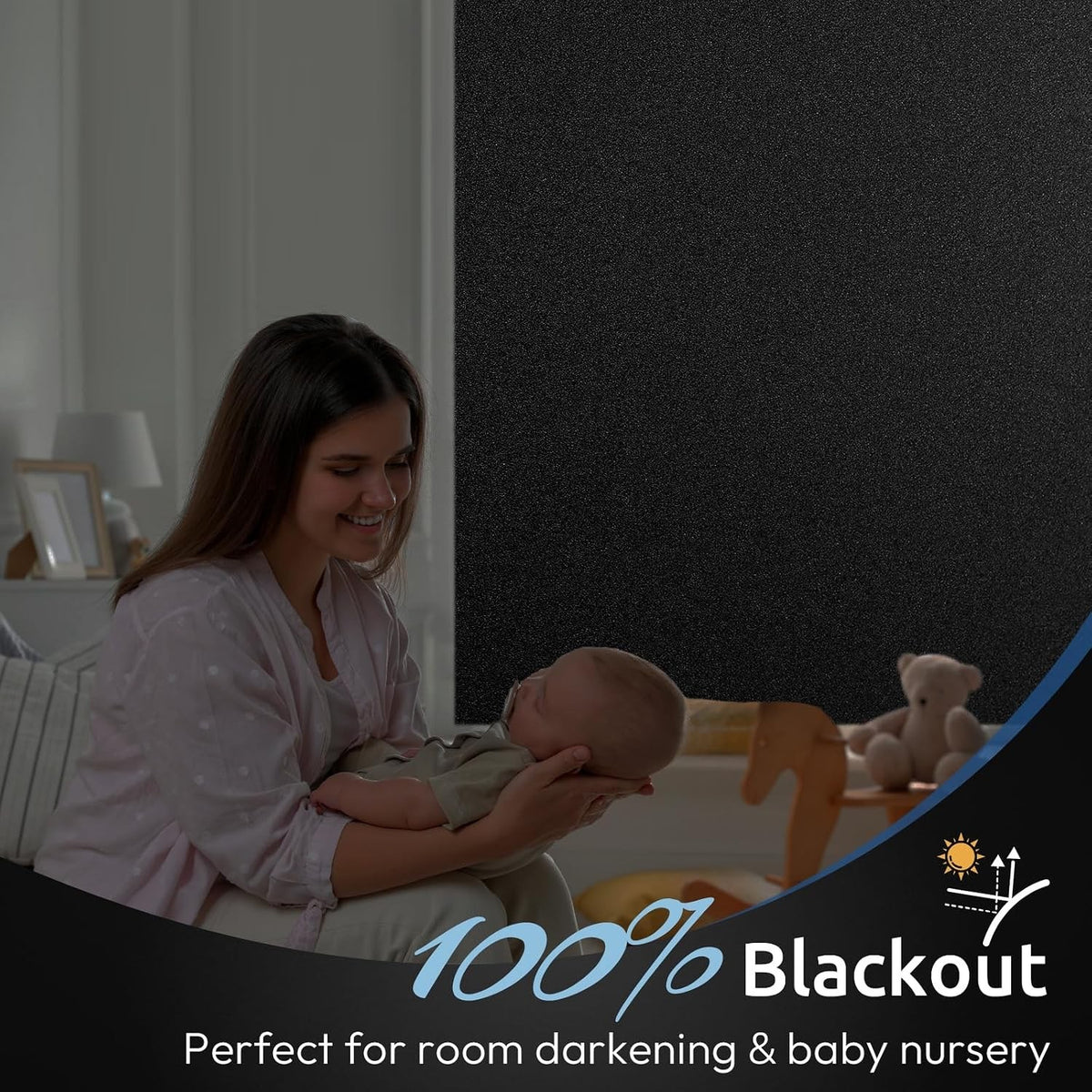 Window Film Blackout Privacy 75x400cm Black Static Cling UV Sun Heat Blocking