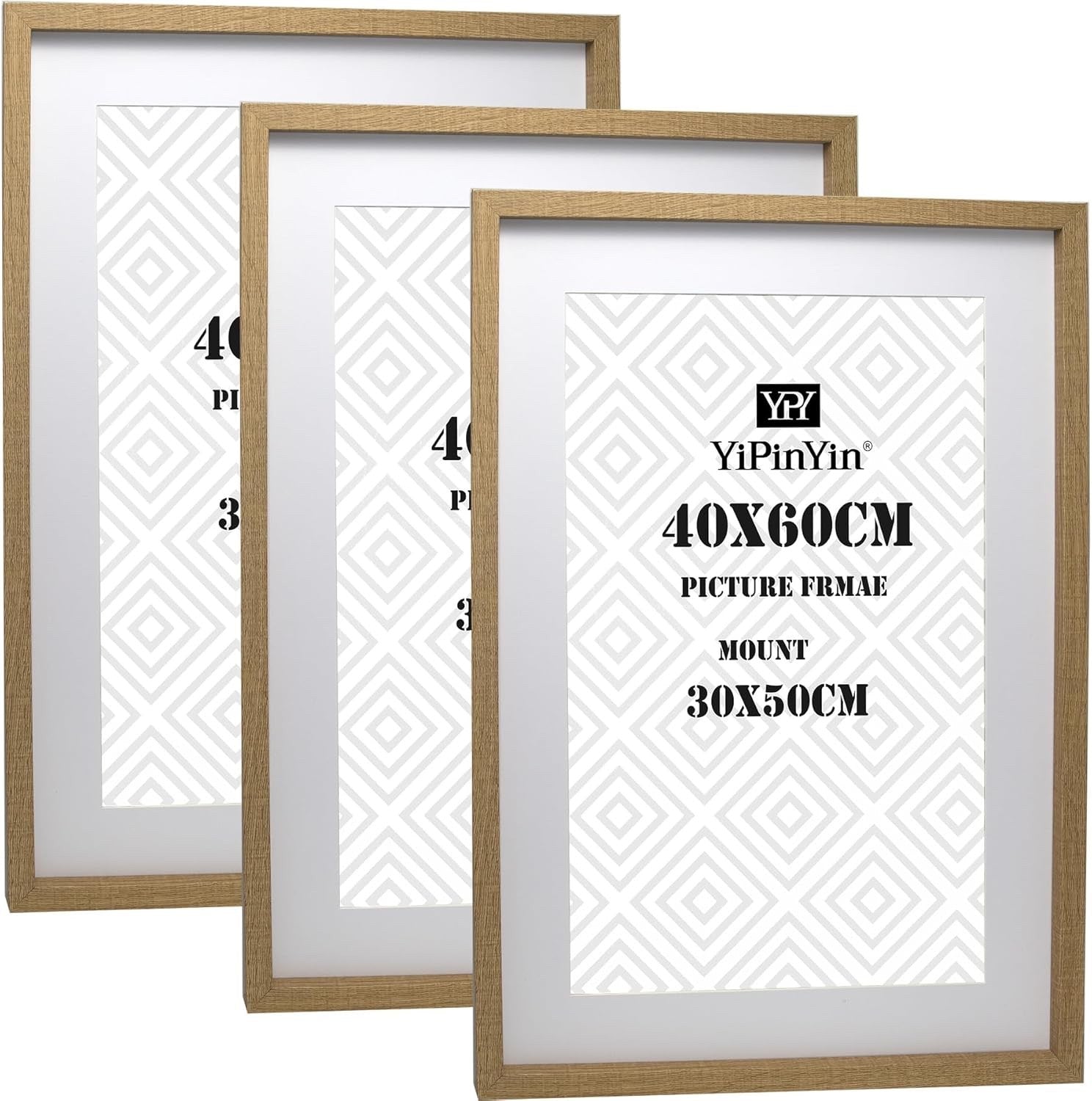 Picture Frame Set 60x40cm Wooden 3 Pack Poster Photo Mount Wall Hanging Oak