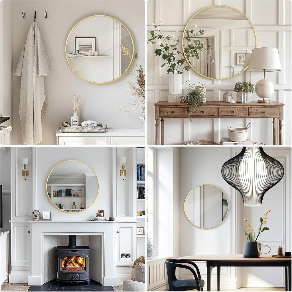 Round Gold Wall Mirror 80cm Hanging Vanity Bathroom Bedroom Decor
