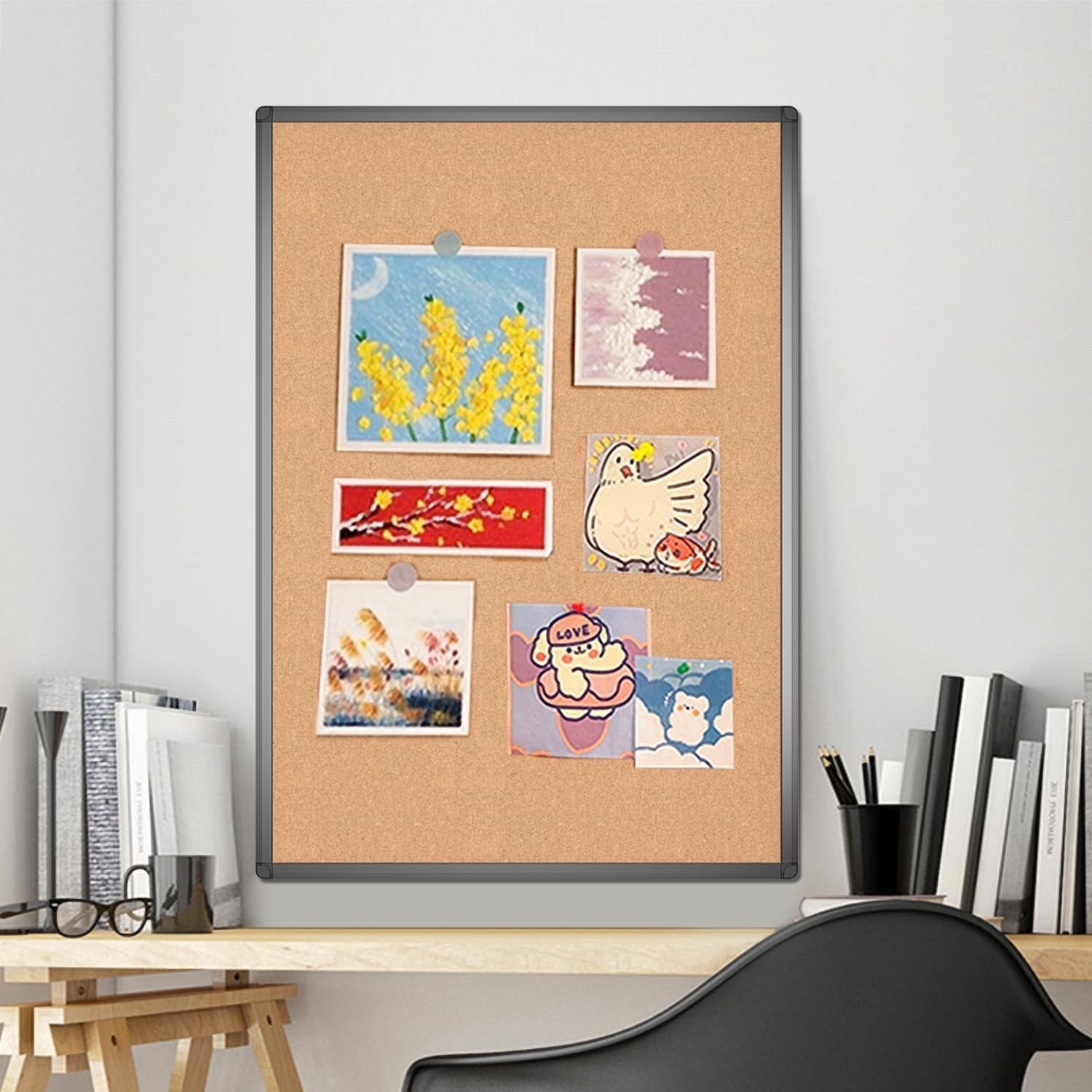 Cork Notice Board 120x90cm Black Aluminium Frame Wall Mounted Pin Bulletin Board