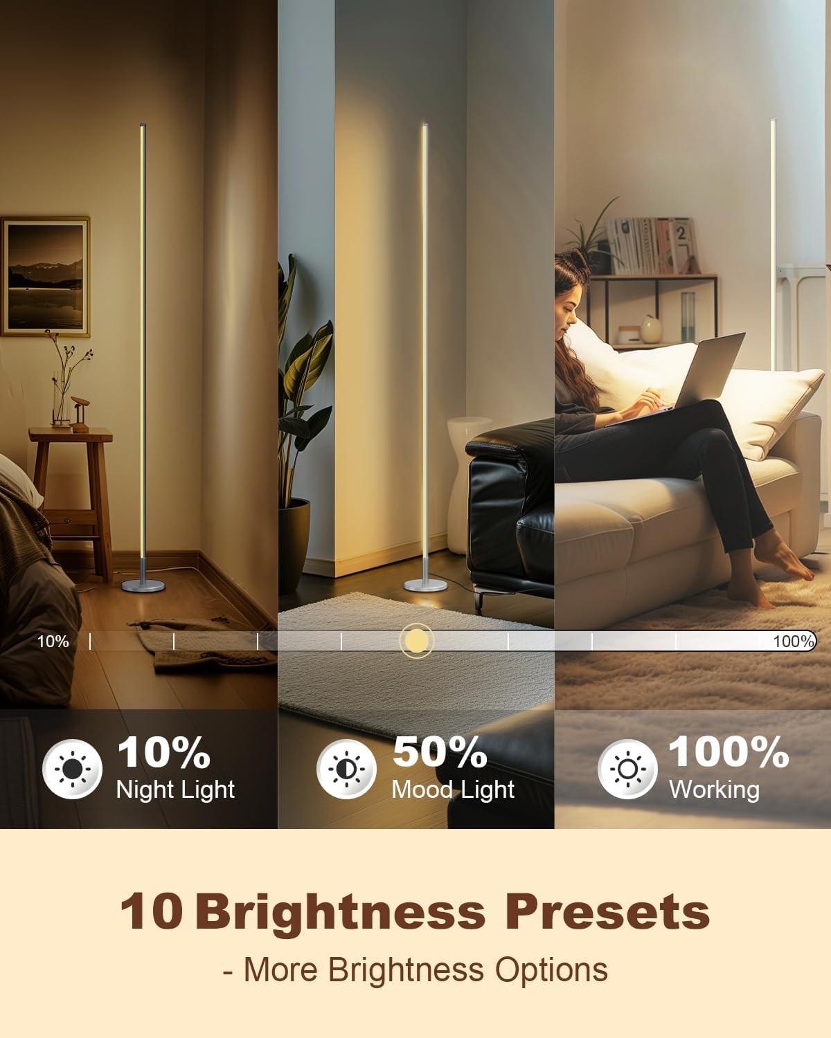 LED Floor Lamp Corner Dimmable 2700K-6500K Remote Standing Light Silver
