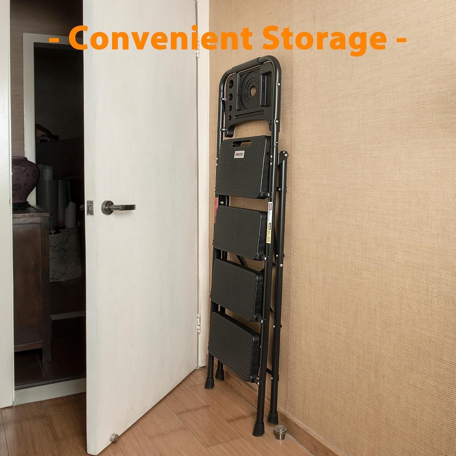 4 Step Ladder Folding Non Slip 150kg Capacity Steel Home Kitchen Indoor