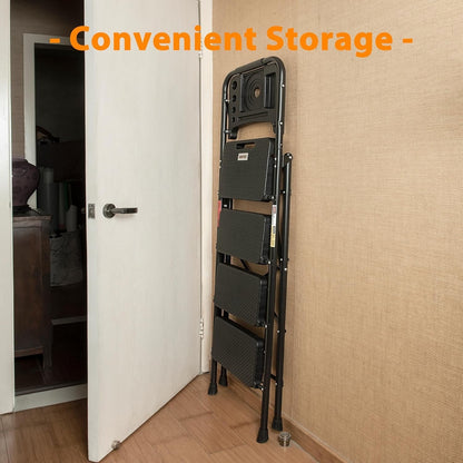 4 Step Ladder Folding Non Slip 150kg Capacity Steel Home Kitchen Indoor