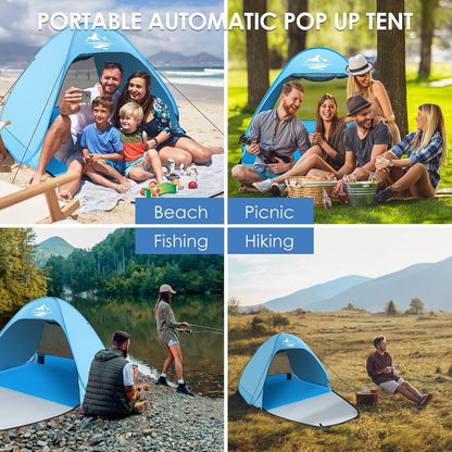 Pop Up Beach Tent Sun Shelter 2-3 Person UPF50+ Waterproof Blue Portable Shade